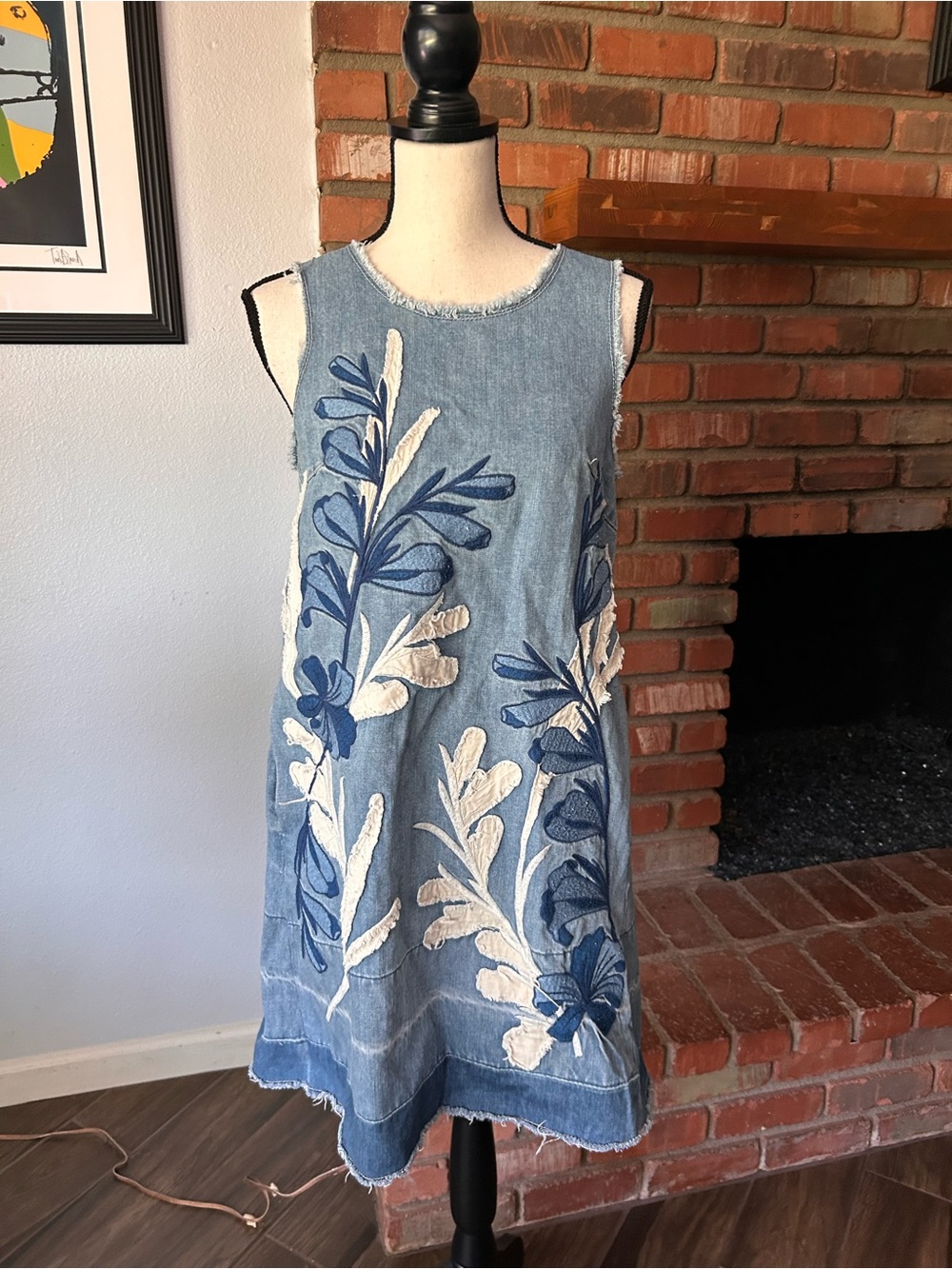 Anthropologie Holding Horses Floral Embroidered Denim Dress Sz S - Picture 3 of 8